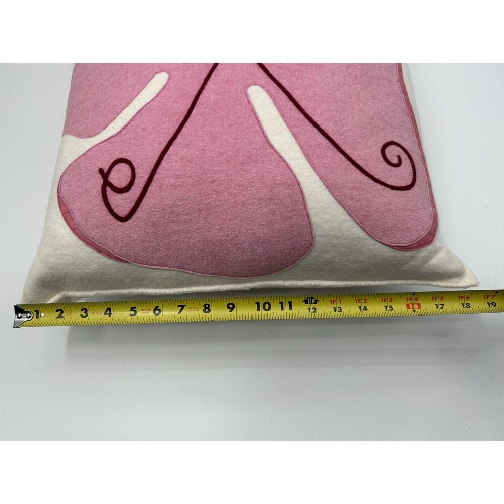 Hable Construction Wool Felt Applique Goose Filled Pillow 18x18 Cream Pink - Picture 6 of 7